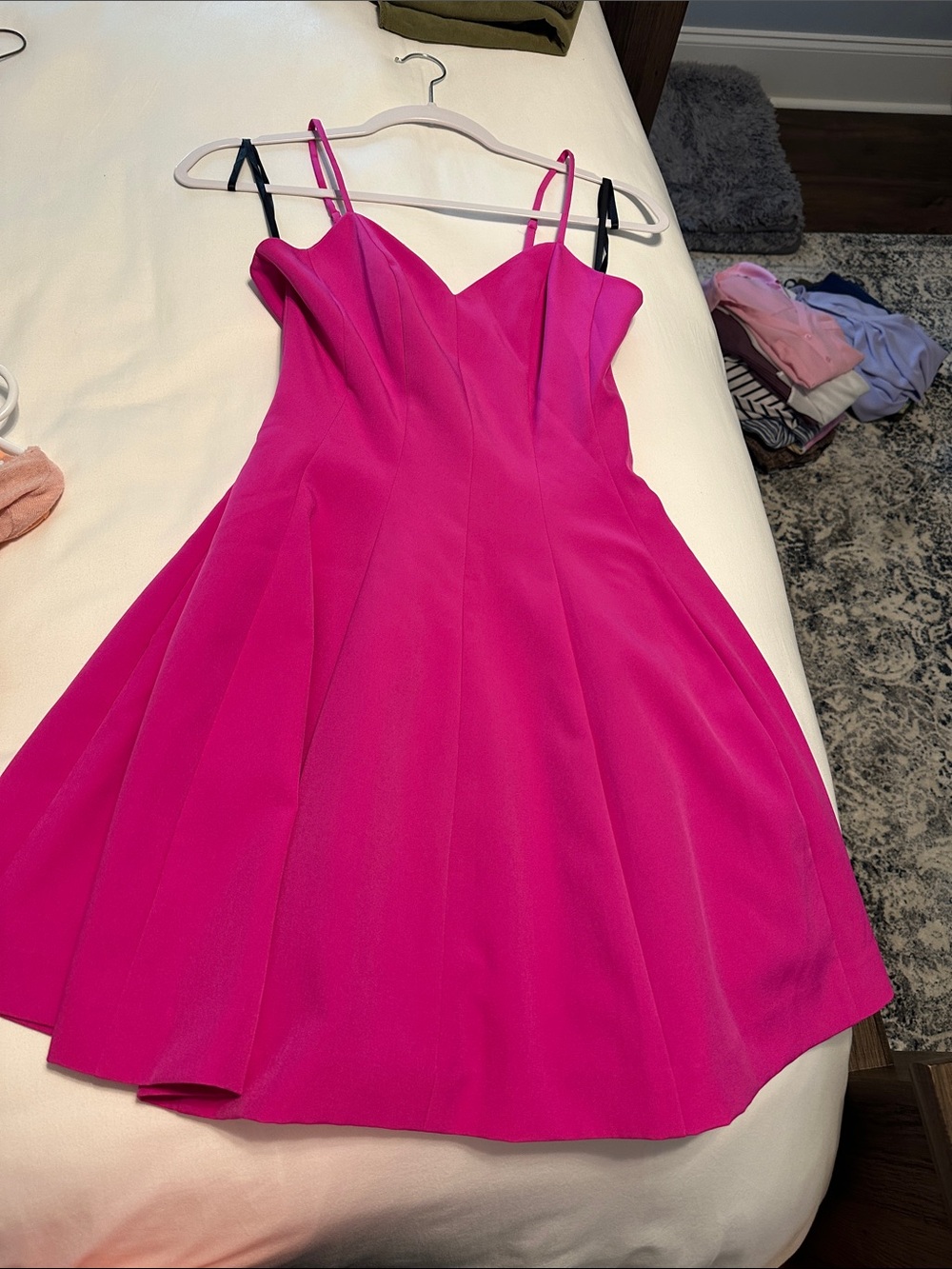 bebe Hot Pink Fit-and-Flare Spaghetti Strap Mini Dress